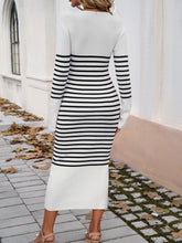 Devine Striped V-Neck Long Sleeve Sweater Dress OutfitFlow